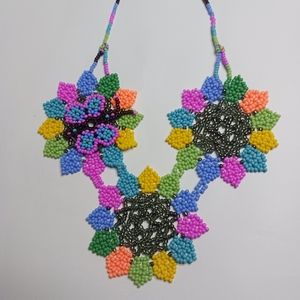 Handmade mexican seed bead jewerly Necklace floral multicolor